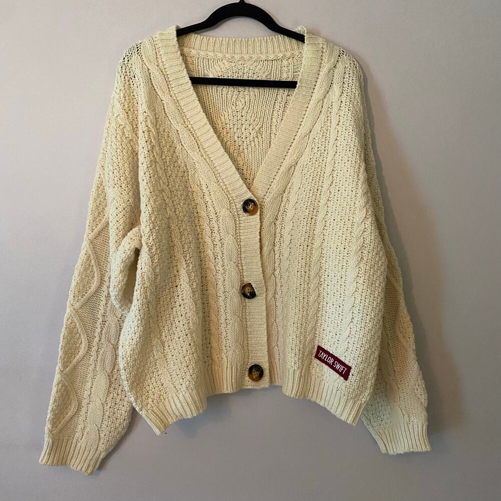 Taylor Swift Taylor's Version Red All Too Well Cream Red Knit Cardigan Sweater